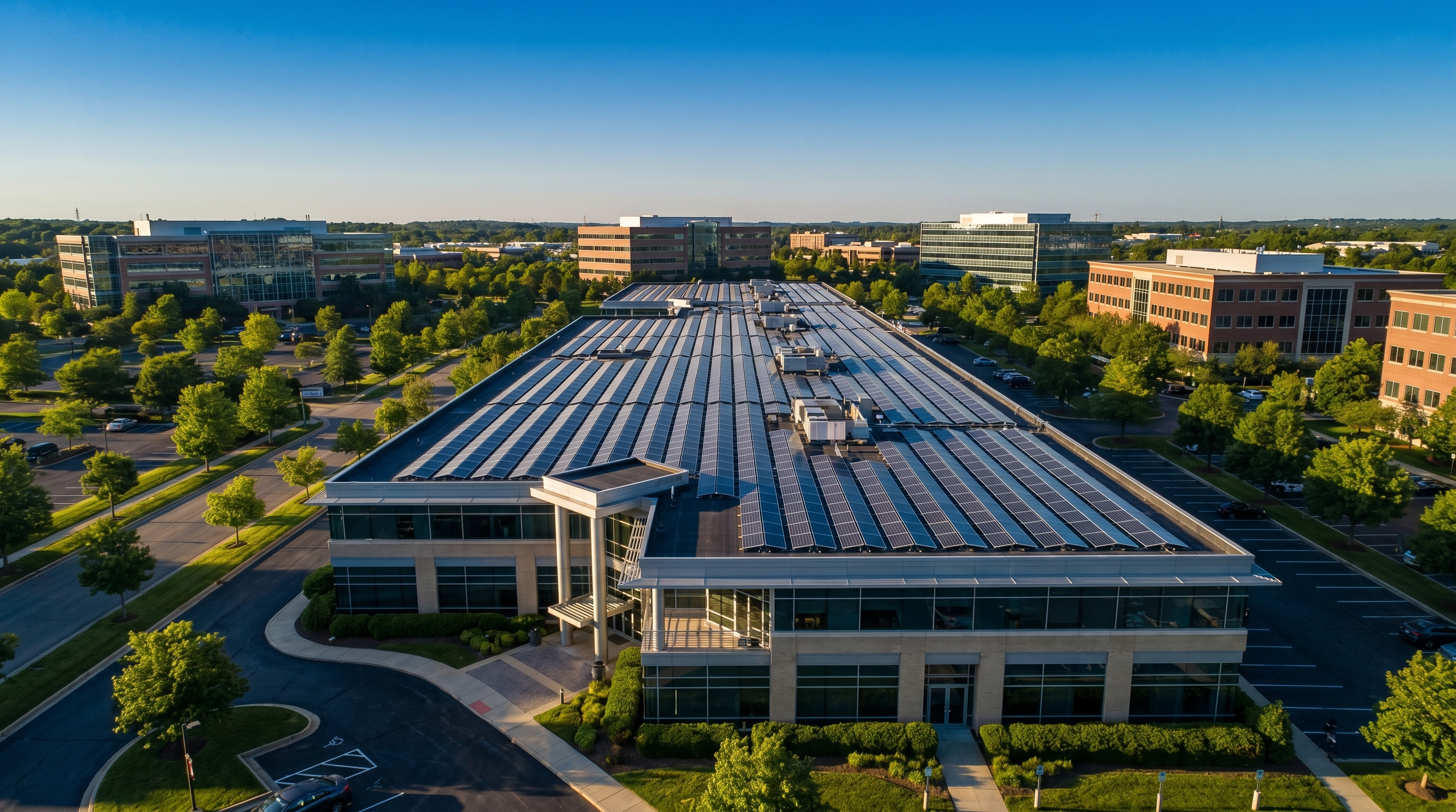 Commercial rooftop solar array on an industrial facility in Lisle, Illinois — General Energy Corporation